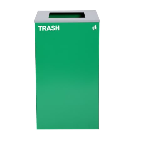 Square Recycling Bin, 29 Gallons, Green Can, Square Opening Lid, For Trash